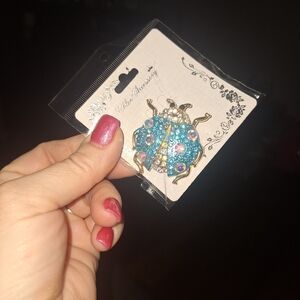 Sparkling Blue Crystal Ladybug Brooch Pin - Women Jewelry
